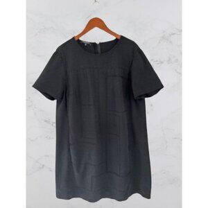 Lafayette 148 Shift Dress Black Short Sleeve Stitching With Back Zipper Womens S
